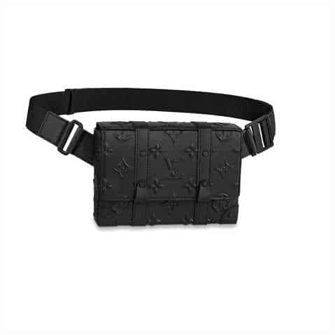 LV Trunk Monogram Seal Cowhide Leather Slingbag - Black