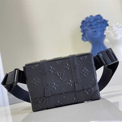 LV Trunk Monogram Seal Cowhide Leather Slingbag - Black