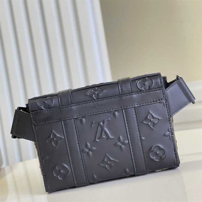 LV Trunk Monogram Seal Cowhide Leather Slingbag - Black