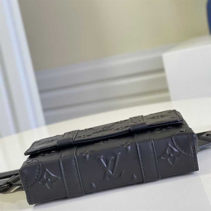 LV Trunk Monogram Seal Cowhide Leather Slingbag - Black