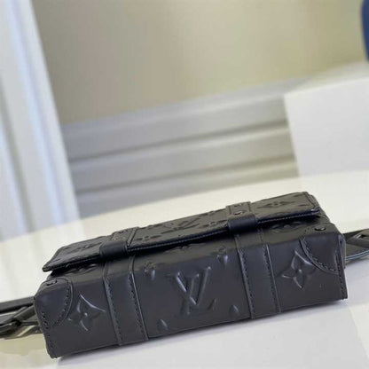 LV Trunk Monogram Seal Cowhide Leather Slingbag - Black
