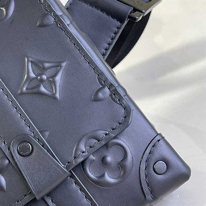 LV Trunk Monogram Seal Cowhide Leather Slingbag - Black