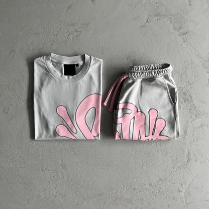 Syn T-Shirt & Shorts Set - Grey/Pink